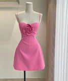Niulatu A Line Spaghetti Straps Satin Flower Short Homecoming Dress 18th Birthday Outfits HZ1110