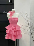 Niulatu A Line Strapless Satin Tiered Short Homecoming Dress 16th Birthday Outfits HZ1110
