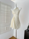 Niulatu A Line One Shoulder Satin Pleated Short Homecoming Dress 19th Birthday Outfits HZ1110