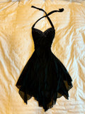 Niulatu A Line Halter Black Chiffon Sequin Short Homecoming Dress 19th Birthday Outfits HZ1110