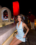 Niulatu Mermaid Halter Satin Pleated Short Homecoming Dress 18th Birthday Outfits HZ1110