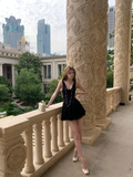 Niulatu A Line V Neck Black Satin Chiffon Short Homecoming Dress 20th Birthday Outfits HZ1110