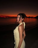 Niulatu Mermaid Halter Pastel Yellow Chiffon Ruffles Long Prom Dresses Formal Dress HZ1110