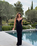 Niulatu Mermaid Off The Shoulder Black Satin Long Prom Dresses Formal Dress HZ1110