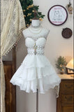 Niulatu 17th White A Line Sweetheart Chiffon Beads Short Homecoming Dress Birthday Outfits HZ1110