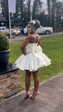 Niulatu A Line Strapless Satin Back With Bow Short Homecoming Dress 18th Birthday Outfits HZ1110