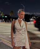 Niulatu A Line Halter Satin Sequin Short Homecoming Dress 22th Birthday Outfits HZ1110