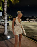 Niulatu A Line Halter Satin Sequin Short Homecoming Dress 22th Birthday Outfits HZ1110