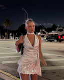 Niulatu A Line Halter Satin Sequin Short Homecoming Dress 22th Birthday Outfits HZ1110