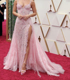 Niulatu Mermaid Sapghetti Straps Tulle Lace Slit Long Prom Dresses Formal Dress HZ1110