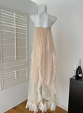 Niulatu A Line Spaghetti Straps Chiffon Tulle Ruffles Long Prom Dresses Formal Dress HZ1110