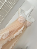 Niulatu A Line Spaghetti Straps Chiffon Tulle Ruffles Long Prom Dresses Formal Dress HZ1110