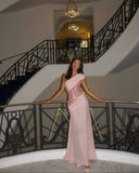 Niulatu Pink Mermaid One Shoulder Chiffon Sequin Slit Long Prom Dresses Formal Dress HZ1110