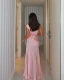 Niulatu Pink Mermaid One Shoulder Chiffon Sequin Slit Long Prom Dresses Formal Dress HZ1110