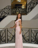 Niulatu Pink Mermaid One Shoulder Chiffon Sequin Slit Long Prom Dresses Formal Dress HZ1110
