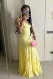 Niulatu Mermaid Spaghetti Straps Yellow Satin Long Prom Dresses Formal Dress HZ1110