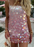 Niulatu A Line Spaghetti Straps Sequin Short Homecoming Dress 18th Birthday Outfits HZ1110