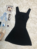 Niulatu A Line Square Black Satin Bow Short Homecoming Dress 18th Birthday Outfits HZ1110