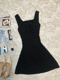 Niulatu A Line Square Black Satin Bow Short Homecoming Dress 18th Birthday Outfits HZ1110