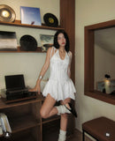 Niulatu A Line Halter Lace Satin Short Homecoming Dress 19th Birthday Outfits HZ1110