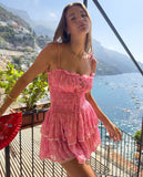 Niulatu A Line Spaghetti Straps Satin Printed Short Homecoming Dress 17th Birthday Outfits HZ1110