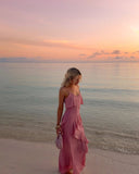 Niulatu A Line Spaghetti Straps Chiffon Ruffles Long Prom Dresses Formal Dress HZ1110