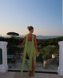 Niulatu Mermaid Halter Green Satin Long Prom Dresses Formal Dress HZ1110