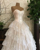 Niulatu Ball Gown Strapless Satin Lace Tiered Long Prom Dresses Formal Dress HZ1110