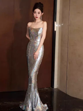 Niulatu Mermaid Strapless Sequin Prom Dresses HZ1110