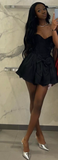 Niulatu Black A Line Strapless Satin Short Homecoming Dress 20th Birthday Outfits HZ1110