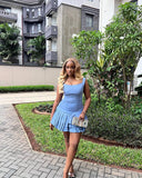 Niulatu A Line U Neck Satin Short Homecoming Dress 19th Birthday Outfits HZ1110