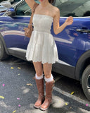 Niulatu White A line Strapless Satin Short Homecoming Dress 17th Birthday Outfits HZ1110