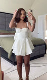 Niulatu 16th White A Line Spaghetti Straps Satin Back With Bow Short Homecoming Dress Birthday Outfits HZ1110