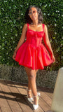 Niulatu A Line Spaghetti Straps Red Satin Short Homecoming Dress 21th Birthday Outfits HZ1110