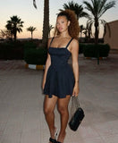 Niulatu A Line Spaghetti Straps Black Satin Short Homecoming Dress 21th Birthday Outfits HZ1110