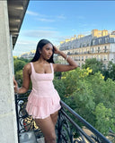 Niulatu A Line Square Pink Satin Short Homecoming Dress 21th Birthday Outfits HZ1110