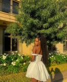 Niulatu A Line Off The Shoulder White Satin Short Homecoming Dress 20th Birthday Outfits HZ1110