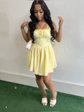 Niulatu Pastel Yellow A Line Spaghetti Straps Satin Short Homecoming Dress 18th Birthday Outfits HZ1110
