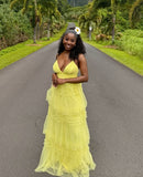 Niulatu A Line Spaghetti Straps Tulle Long Prom Dresses Formal Dress HZ1110