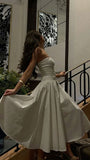 Niulatu A Line Strapless Satin Long Prom Dresses Formal Dress HZ1110