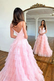 Niulatu A Line Spaghetti Straps Satin Tulle Long Prom Dresses Formal Dress HZ1110
