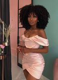 Niulatu Mermaid Off The Shoulder Satin Pleated Short Homecoming Dress 18th Birthday Outfits HZ1110