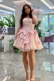 Niulatu Ball Gown Strapless Satin Tulle Bow Short Homecoming Dress 16th Birthday Outfits HZ1110