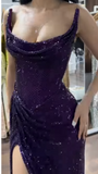 Classy Mermaid Strapless Black Girls Sequin Grape Sequin Long Prom Dresses Party Dress Birthday Outfits Graduation Dresses HZ1214
