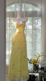 Niulatu Mermaid Sapghetti Straps Yellow Satin Chiffon Beads Long Prom Dresses Formal Dress HZ1110