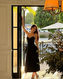 Niulatu A Line Halter Black Satin Long Prom Dresses Formal Dress HZ1110
