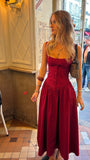 Niulatu A Line Spaghetti Straps Burgundy Satin Long Prom Dresses Formal Dress HZ1110