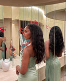 Niulatu Mermaid Strapless Satin Pleated Beads Slit Long Prom Dresses Formal Dress HZ1110