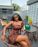 Niulatu A Line Spaghetti Straps Satin Ruffles Short Homecoming Dress 21th Birthday Outfits HZ1110