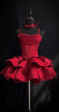 Niulatu Ball Gown Spaghetti Straps Satin Tiered Short Homecoming Dress 17th Birthday Outfits HZ1110